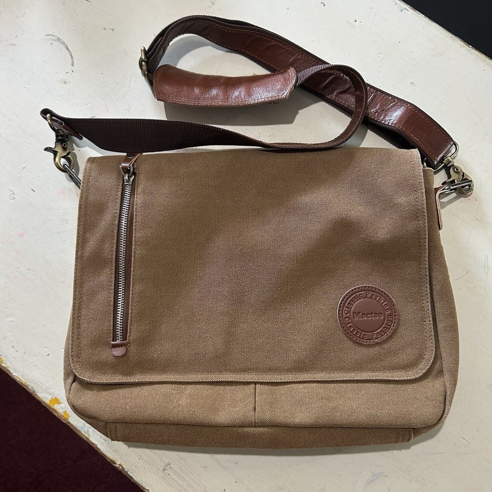 Mactso Canvas Messenger Bag Brown Khaki Laptop Student Satchel Crossbody Unisex